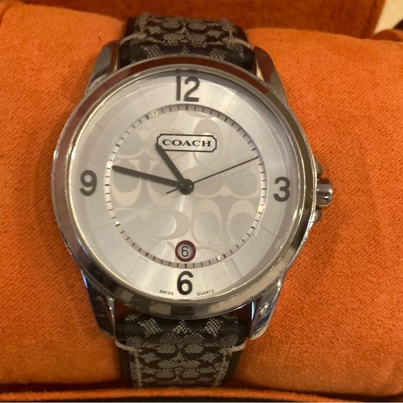 Coach Analog Silver Face Logo Black & Grey Band‎ Watch - Picture 1 of 7